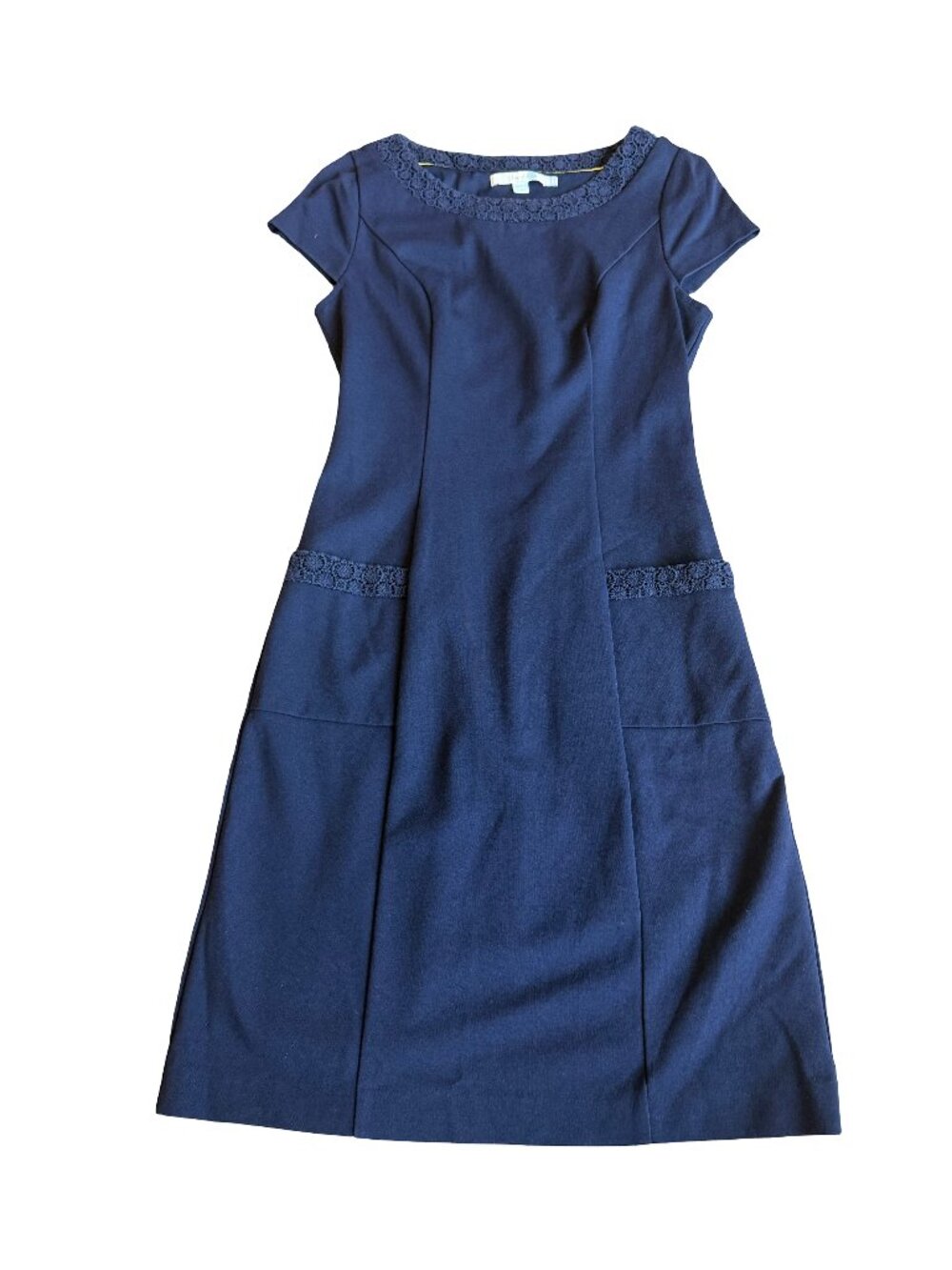 Boden Navy Lace Trim Pocket Mini Dress Sleeve Fit Flare Professional Women's